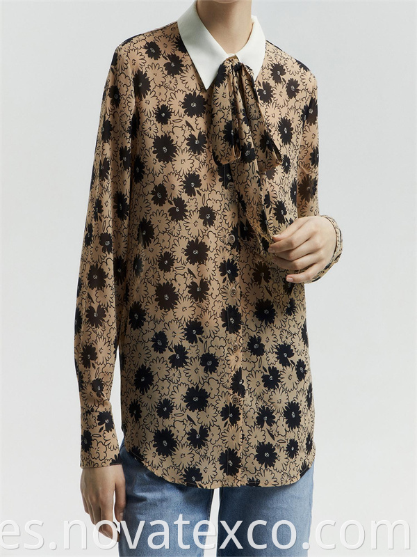 Polo Collar Floral Drawstring Shirt